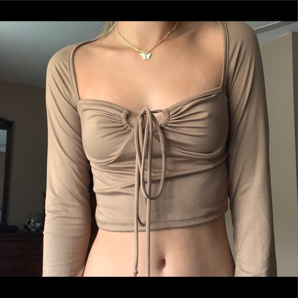 Ruby And Jenna Pretty Garbage Brown Crop Top - image 2